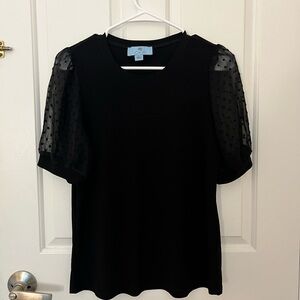 CeCe Black Puff Sleeve Blouse with Lace Details